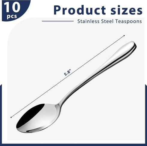 HANSGO 10PCS Stainless Steel Teaspoons, Dinner Spoons Dessert Spoons 5.8 Inch for Home Kitchen Restaurant...