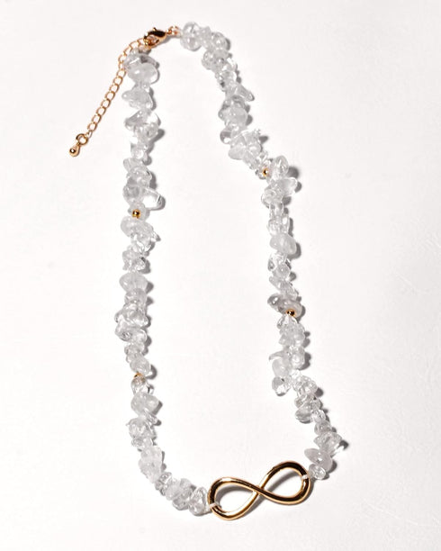 XUUU Choker Necklace for Women Men Infinity Charm Plated 14k Gold Tumbled Clear Quartz Natural Energy Healing Crystals and Gemstones Necklaces...