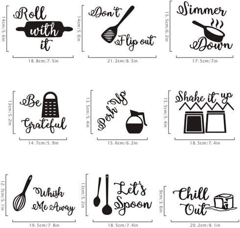 9PCS Kitchen Quotes Wall Decal, Roll It Let’s Spoon Sticker, Black Cooking Utensils Wall Art for Kitchen Dining Room Fridge Restaurant Decor...
