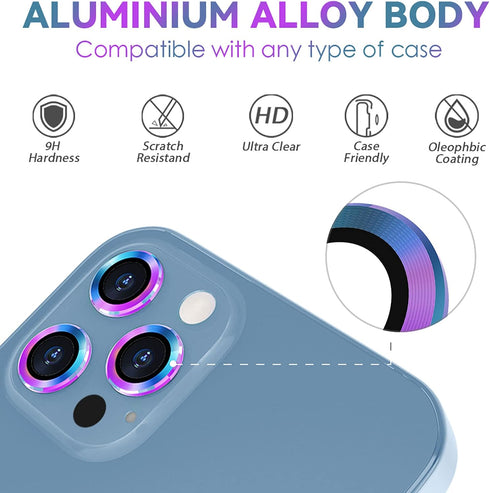 CloudValley Camera Lens Protector for iPhone 13 Pro - iPhone 13 Pro Max, 9H Tempered Glass Film, Aluminum Alloy Lens Protective Cover, Colorful...