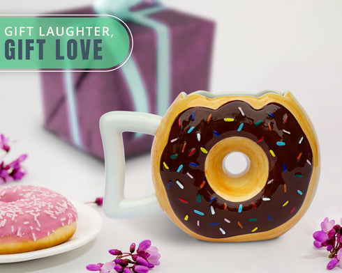 Ceramic Donut Mug - Delicious Chocolate Glaze Doughnut Mug with Sprinkles - Funny "MMM... Donuts!" Quote - Best Cup For Coffee, Tea, and More - La...