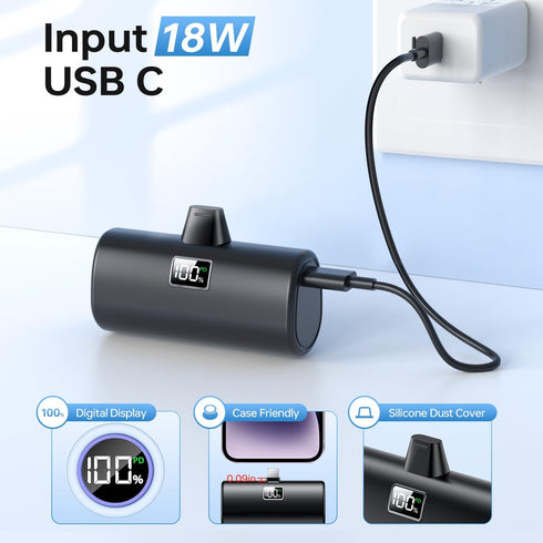 Power Bank Mini Portable Charger 6,000mAh & 20W Fast Charging, Compatible with iPhone 14/14 Pro / 14 Plus / 14 Pro Max, iPhone 13 and 12 Series (B...