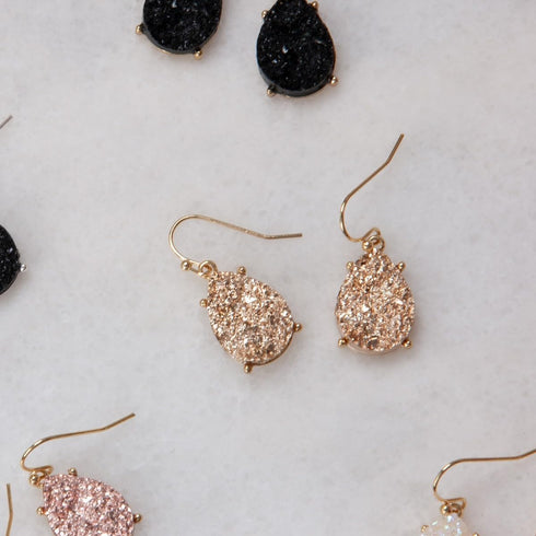 Humble Chic Teardrop Dangle Earrings for Women with Simulated Druzy Stones in Gold or Silver Tone...