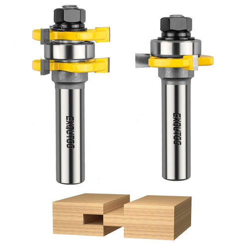 2 Pieces 3 Teeth T Shape Tongue and Groove Router Bit Set 1/4 Inch Shank, Slot depth 1/4", Slot height 1/4",Shelves & Cabinet,Woodworking Tools (1...