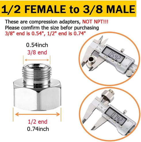 Faucet Supply Hose Adapter 3/8 Male to 1/2 Female Water Line Adapter 304 Compression Fittings for Water Supply Pipe Adapter 3/8to 1/2(OD×ID:0.54"×...