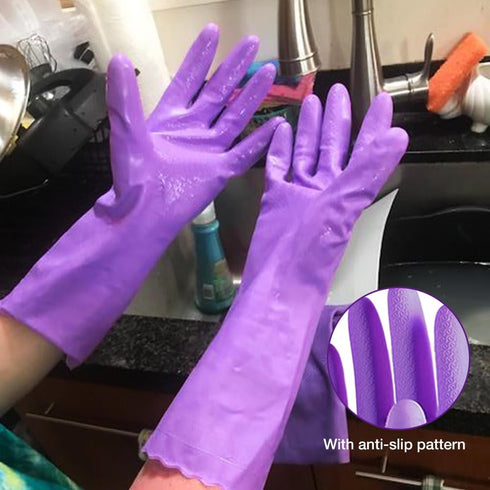 Alimat PluS 4PCS Reusable Cleaning Gloves Latex Free, Dishwashing Gloves with Cotton Flock Liner and Embossed Palm, Waterproof Household Rubber Gl...