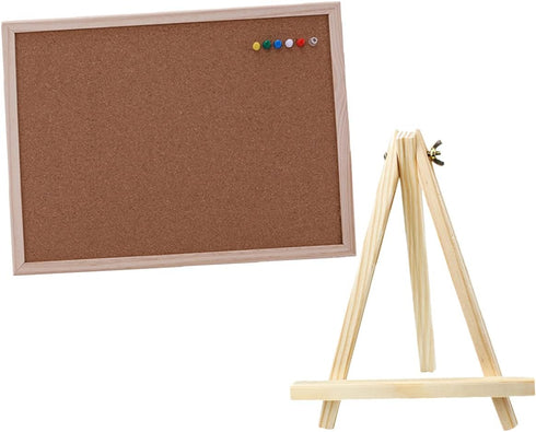STOBOK Wooden Frame Message Board Notice Board Small Staples Cork Board Tack Board Wood Easel Display Stand Cork Notice Board Decorative Hanging P...