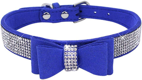 Dogs Kingdom 10"-24" Length Cute Pet Dog Velvet Bow Tie Collar Puppy Cat Full Crystal Rhinestone Necklace Adjustable,Dark Blue,XL...