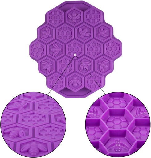 2 Pcs 19 Cavities Honeycomb Silicone Cake Molds FineGood Muffin Cookie Baking Pan Candy Soap Making Divided Moulds-Pink & Purple...