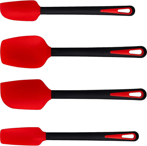 Silicone Spatula - Heat Resistant Rubber Spatulas for Cooking & Baking - Set of 4 - Red & Black...