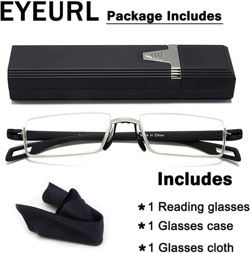 EYEURL Half Frame Reading Glasses Men and Women - Blue Light Blocking 1 Pair Computer Readers (Black, 2.5)...