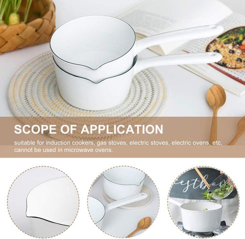 1.2L Saucepan, Enamel Milk Pan, Butter Warmer, Milk Pot, Easy to Cook and Clean, Non-Stick Milk Boiling Pot with Handle for Home Kitchen Restauran...
