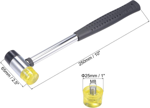 uxcell 25mm Double-Faced Rubber Hammer with Soft/Hard Replacement Mallet Non-Slip Grip for Leather Crafts, Woodworking and Flooring Installation...