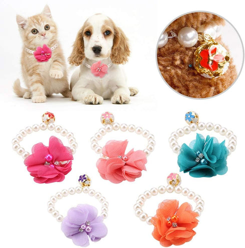 Pet Pearl Flower Collar, Elastic Cat Collar Choker Necklace Pet Dog Cat Jewelry Necklace for Puppy Collar Jewelry Accessory(Rose Red)...