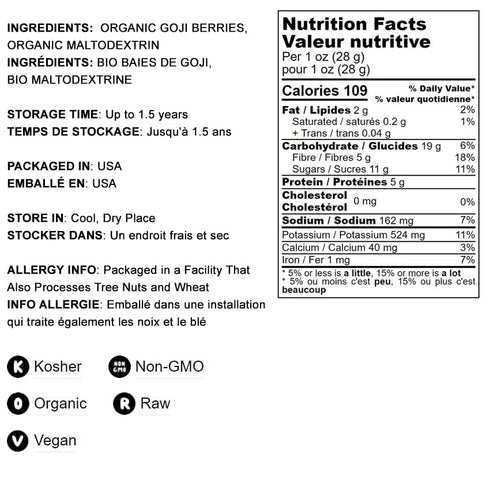 Food to Live Organic Goji Berry Powder, 4 Ounces Non-GMO, Kosher, Vegan, Bulk, Contains Maltodextrin...