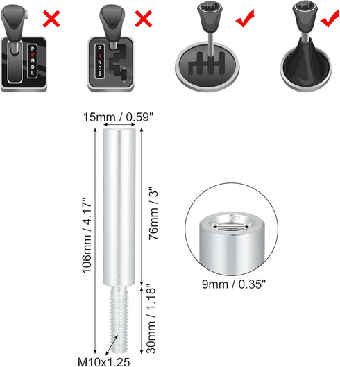ACROPIX 3" Shift Knob Extender Aluminum Alloy Car Gear Lever Stick Shifter Extension M10x1.25 Fit for Nissan for Mazda - Pack of 1...