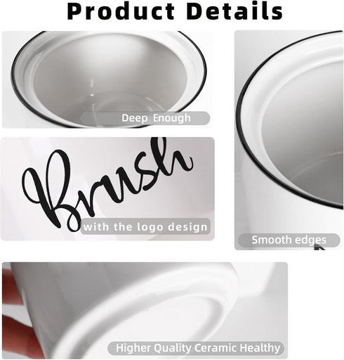 Ceramic Dish Brush Holder, Farmhouse Scrub Brush Holder Dishwashing Brush Stand, Soap Dispensing Kitchen Brushes Holder, Easy to Clean, 8 oz (Whit...