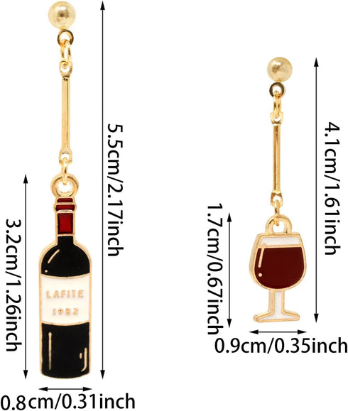 Honbay 2 Pairs of Unique Wine Glass Wine Bottle Dangle Drop Earrings Enamel Alloy Red Wine Glass Earrings Fun Novelty Creative Earrings Asymmetric...
