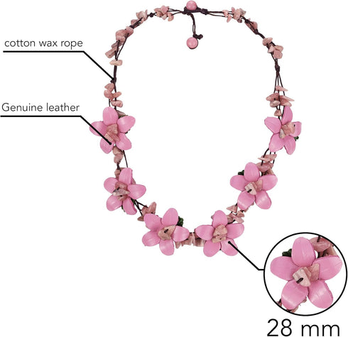 AeraVida Cute Flower Garden Pink Leather and Reconstructed Red Coral Choker Necklace | Leather Flower Choker Necklace | Pink Leather Necklace for ...