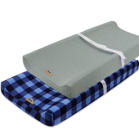 Super Soft and Stretchy Changing Pad Cover 2pk by BlueSnail (Navy buffola Plaid)...
