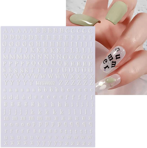 Letters Nail Art Stickers English Alphabet Nail Decals 3D Self-Adhesive Metallic Gold Silver Nail Sticker Black White Letter Nail Art Supplies for...