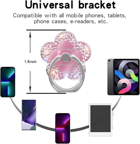 Bling Cute Flower Cell Phone Ring Holder with Crystal Rhinestone 360°Rotation Metal Finger Stand Kickstand Universal Compatible with iPhone Samsun...