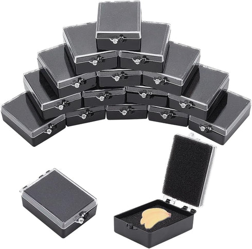 BENECREAT 30pcs Black Plastic Brooch Storage Boxes, 2.6x1.7x0.88inch Small Jewelry Brooch Storage Holder with Protective Foam for Displaying Neckl...