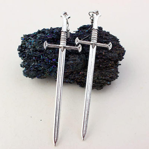 Fuqimanman2020 Unique Retro Gothic Long Sword Hook Earrings Vintage Silver Punk Style Knife Dangle Drop Earrings for Women...
