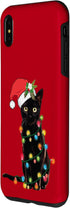 iPhone XS Max Santa Black Cat Tangled Up In Christmas Tree Lights Case...