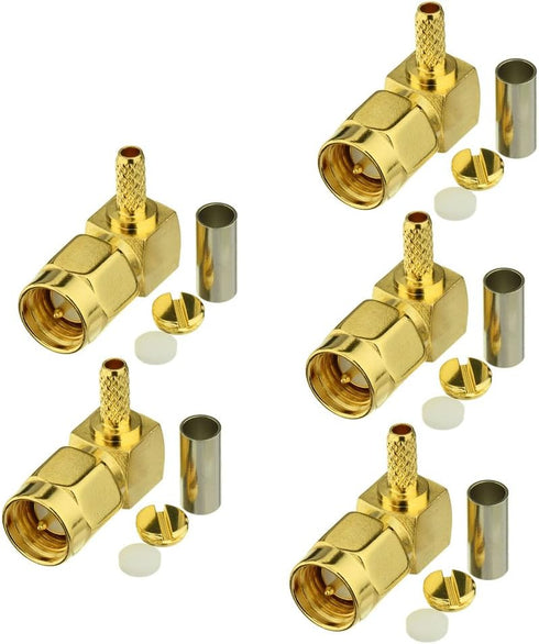 Eightwood 10pcs SMA Male Crimp Right Angle RF Connector for RG316 RG174 LMR100 Coax Cable...