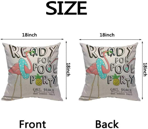 HOSNYE Flamingo Throw Pillow Case Cushion Covers Cool Pink Flamingo Ready for Pool Party Summer Cotton Linen for Couch Bed Sofa Car Waist 18 x 18 ...