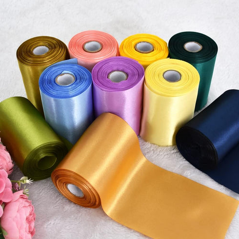 TONIFUL 4 in x 22Yds Wide Canary Yellow Light Yellow Satin Ribbon Solid Fabric Large Ribbon for Cutting Ceremony Kit Grand Opening Chair Sash Tabl...