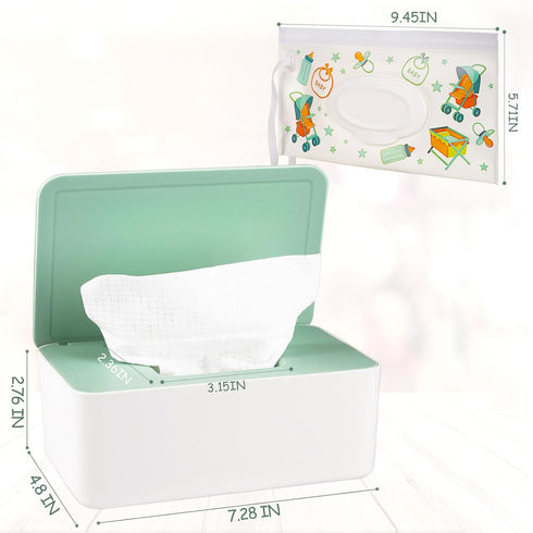 Diaper Wipes Dispenser Wipes Holder, Wipes Tissue Case Keeps Wipes Fresh Tissue Wipes Container with Lid (Green)...