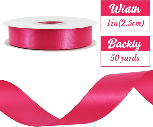 TONIFUL Hot Pink Solid Satin Ribbon 1 Inch x 50 Yard Thin Satin Ribbon for Flower Bouquet, Gift Wrapping, Sewing, Crafts and Bows Making, Valentin...