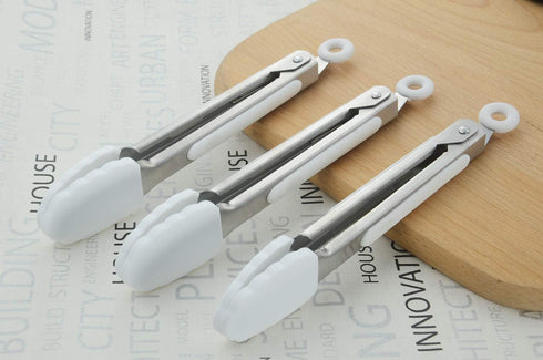 Mini Silicone Tongs 7-Inch Small Salad Tongs, Set of 3 (White)...