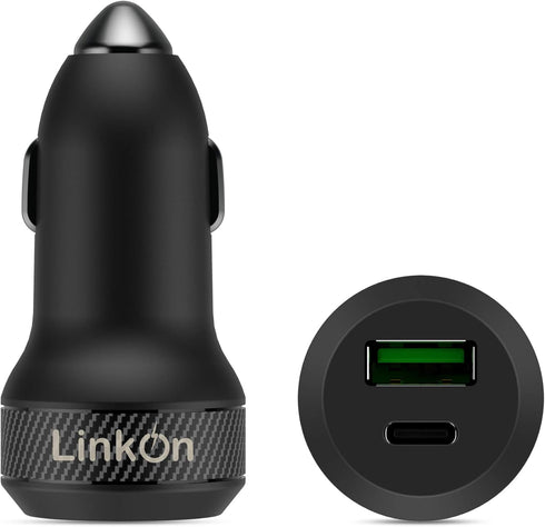 LinkOn 45W Car Charger with 27W USB-C PD3.0 and 18W USB-A QC3.0 Compatible with iPhone Xs/Max/XR/X iPad Samsung Galaxy Pixel Nexus Huawei...