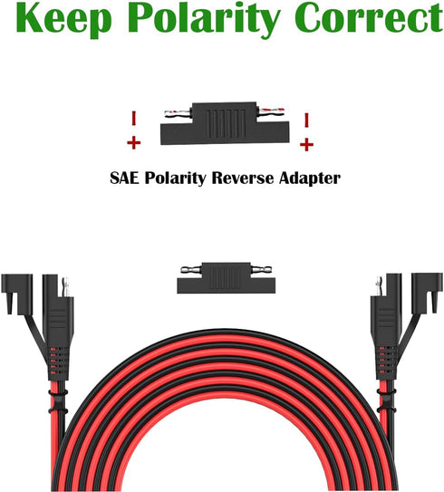 SAE to SAE Cable 10FT 16AWG, Bateria Power SAE Extension Cable Battery Charger Extension Cord, Quick Disconnect Connector Solar Panel Extension Wi...