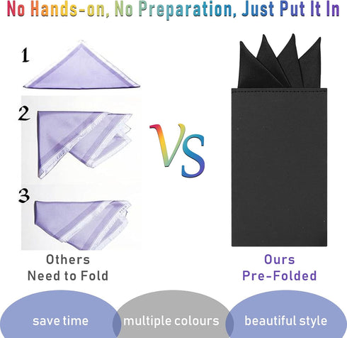 9 Pcs Men's PreFolded Pocket Squares On Card Masculine Polyester Suit Handkerchief...