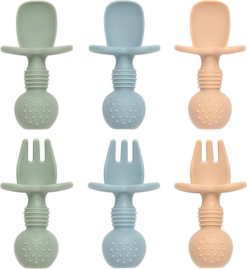 Baby Spoons and Forks Feeding Set, 6 Pack Silicone First Stage Self Feeding Toddler Utensils, BPA Free, Baby Led Weaning Supplies for Training Spo...