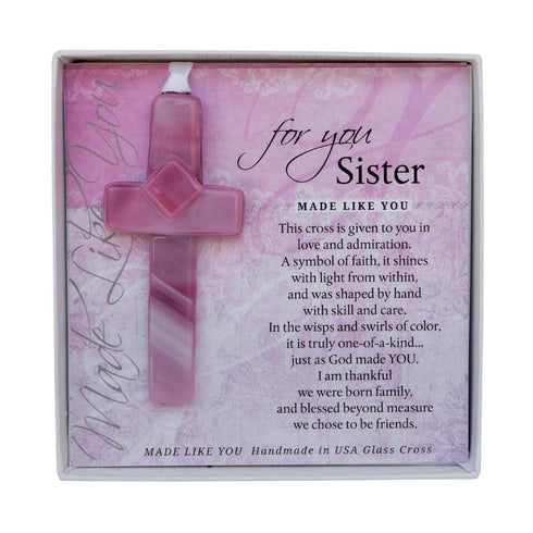 Christian Gift for Sister - Handmade in USA Glass Cross for Sister with Poem- Sister Gift on Christmas, Mother's Day, Birthday-Sister to Sister Gi...