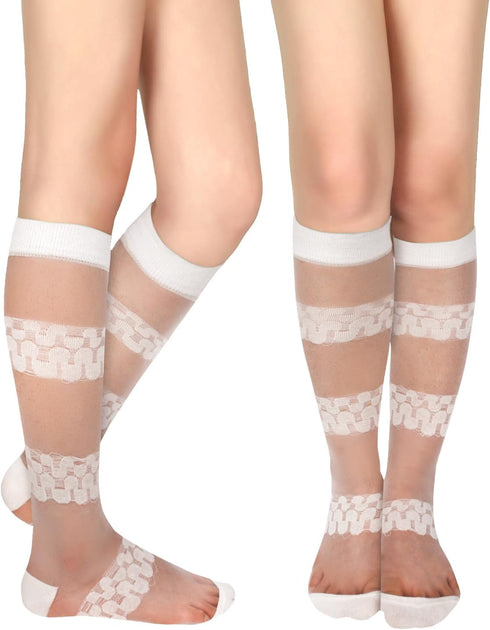 Benefeet Sox Womens Lace Knee High Socks Girls Nylon Knee Highs Sexy Sheer Trouser Socks Black White Mesh Fishnet Stockings...