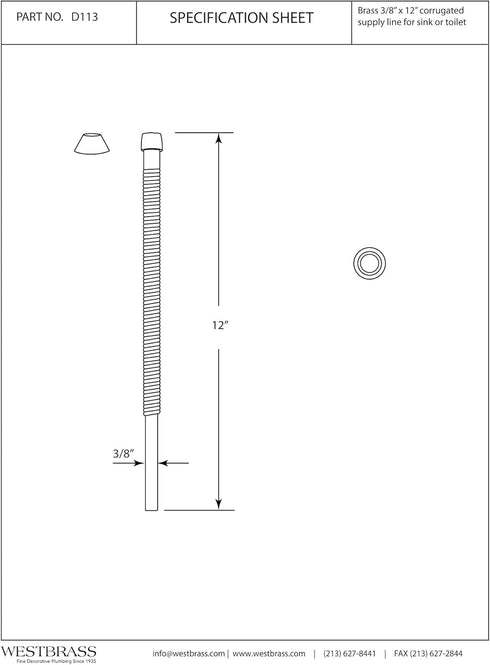 Westbrass D113-12 3/8" x 12" Faucet and Toilet, 3/8-Inch x 12-Inch Corrugated Riser, Oil Rubbed Bronze...