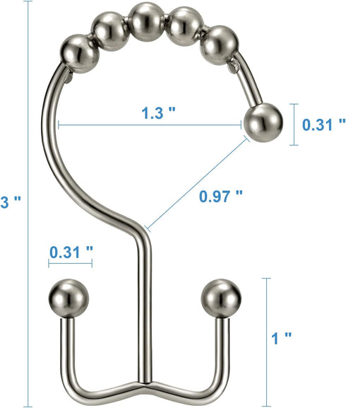 Shower Curtain Hooks Rings, TENOVEL Double Sided Shower Hooks Rust Proof for Bathroom Shower Rods Curtain, Durable Stainless Steel Bathroom Shower...