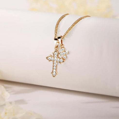 Cross Necklace for Women,18K Gold Plated CZ Cross Pendant Necklace,Double Cross Necklace with Gold Chain Cross Necklace Trendy Jewelry Gifts for W...