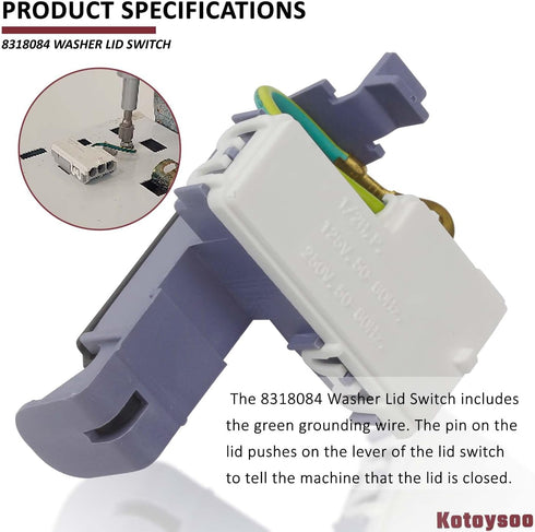 8318084 Washer Lid Switch by Kotoysoo - Replacing with Whirlpool & Kenmore Washers – Replaces part numbers: AP3180933, PS886960, WP8318084, AP6012742, ES8084 PS11745957, TJ90ES8084