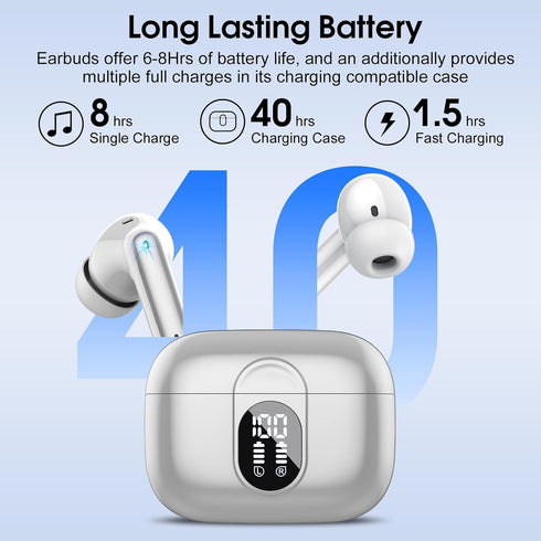Wireless Earbuds, Bluetooth Headphones HiFi Stereo, 40H Playtime in-Ear Earbud, 2024 Bluetooth 5.3 Earbuds with LED Power Display, IP7 Waterproof ...