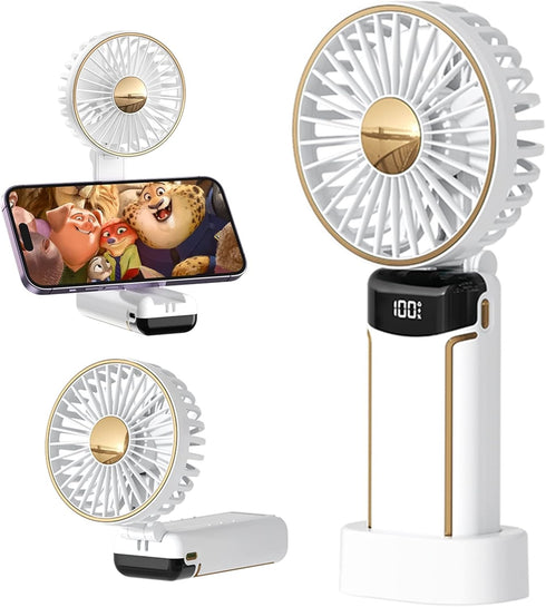 Portable Handheld Fan Hanging Neck Fan?Foldable Personal Fan Desk Fan with Lanyard and Digital Display?USB Rechargeable 5000mAh 5 Wind Speed Mini ...