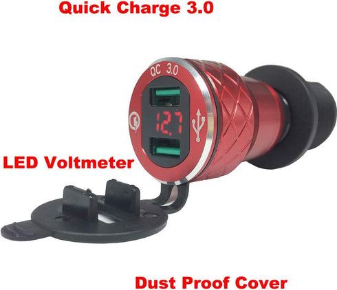 Aluminum Alloy Quick Charge 3.0 Dual Motorcycle USB Charger for BMW Motorcycle Charger for Triumph Tiger Ducati Cigarette Lighter Voltmeter QC3.0 ...