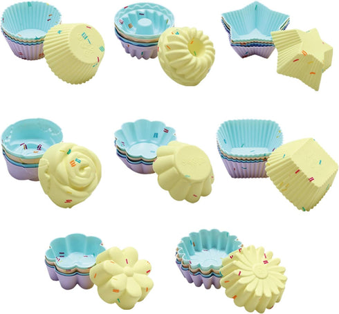 40PCS Silicone Cupcake Baking Cups Set Silicone Baking Cups For Baking, Including 8 Shapes Silicone Muffin Cups Cupcake Molds (Round, Square, Star...