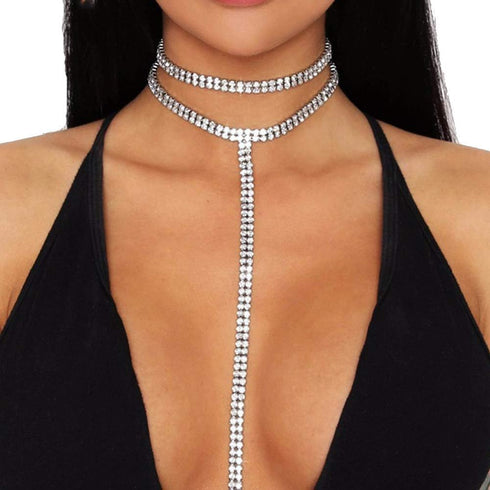 Sexy Multilayered Long Choker Necklaces Double Layer Crystal Full Rhinestone Choker Necklace Pendant Statement Necklaces Luxury Jewelry for Women ...
